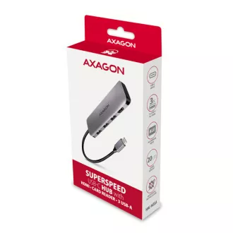 AXAGON HMC-HCR3A, USB 3.2 Gen 1 húb, porty 3x USB-A, HDMI 4k/30Hz, SD/microSD, kábel USB-C 20cm AXAGON HMC-HCR3A, USB 3.2 Gen 1 húb, porty 3x USB-A, HDMI 4k/30Hz, SD/microSD, kábel USB-C 20cm
