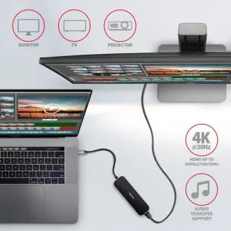 AXAGON HMC-6H4A, USB 3.2 Gen 1 húb, porty 4x USB-A, HDMI 4k/30Hz, PD 100W, kábel USB-C 20cm