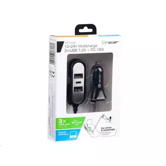 TRACER nabíjačka do auta 12-24V Multicharge 3xUSB 7, 2A + PD 18W