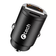 C-TECH nabíjačka USB do auta UCC-02, 1x Type C + 1 x Type A, 30W