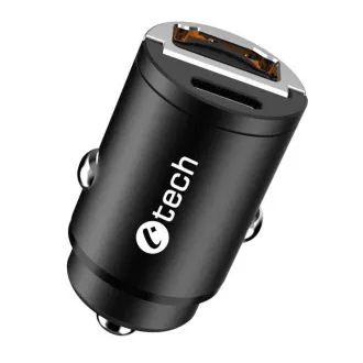 C-TECH nabíjačka USB do auta UCC-02, 1x Type C + 1 x Type A, 30W