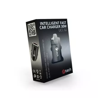 C-TECH nabíjačka USB do auta UCC-02, 1x Type C + 1 x Type A, 30W