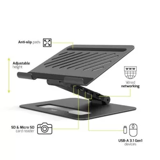 PORT dokovacia stanica s nataviteľným stojanom na notebook až pre 7 periférií cez USB-C, čierna