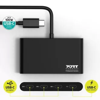 PORT húb USB-C s portami 3x USB-C 3.1 + 1x USB-C 100 W PD