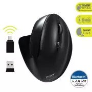 PORT vertikálna bezdrôtová ergonomická myš, BT, 2, 4 GHz, USB-A/C, pre pravákov, čierna