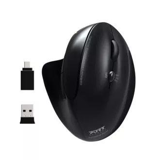 PORT vertikálna bezdrôtová ergonomická myš, BT, 2, 4 GHz, USB-A/C, pre pravákov, čierna PORT vertikálna bezdrôtová ergonomická myš, BT, 2, 4 GHz, USB-A/C, pre pravákov, čierna