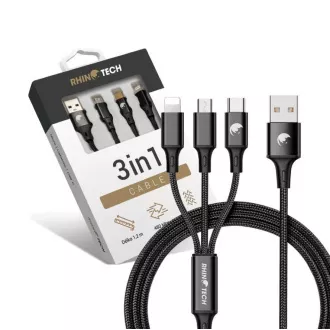 RhinoTech nabíjací a dátový kábel 3v1 USB-A (MicroUSB + Lightning + USB-C) 1, 2m čierna RhinoTech nabíjací a dátový kábel 3v1 USB-A (MicroUSB + Lightning + USB-C) 1, 2m čierna