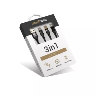 RhinoTech nabíjací a dátový kábel 3v1 USB-A (MicroUSB + Lightning + USB-C) 1, 2m čierna RhinoTech nabíjací a dátový kábel 3v1 USB-A (MicroUSB + Lightning + USB-C) 1, 2m čierna
