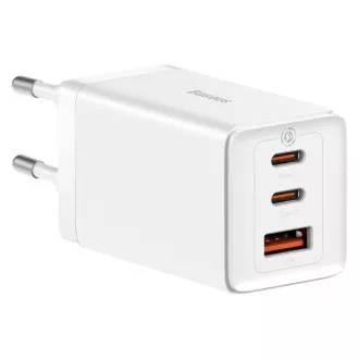 Baseus GaN5 Pre rýchlonabíjací adaptér 2x USB-C + USB-A 65W biela