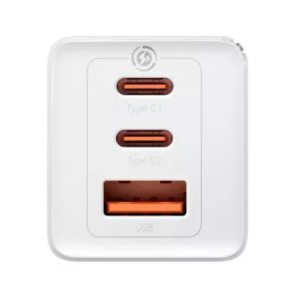 Baseus GaN5 Pre rýchlonabíjací adaptér 2x USB-C + USB-A 65W biela