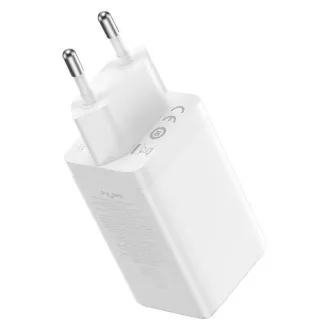 Baseus GaN5 Pre rýchlonabíjací adaptér 2x USB-C + USB-A 65W biela