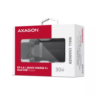 AXAGON ACU-PQ30 Síl nabíjačka do siete 30W, 2x port (USB-A + USB-C), PD3.0/PPS/QC4+/SFC/AFC/Apple, čierna