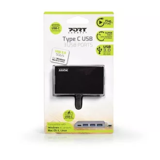 PORT USB-C HUB, 3x USB 3.0 + 1x USB-C, čierna PORT USB-C HUB, 3x USB 3.0 + 1x USB-C, čierna