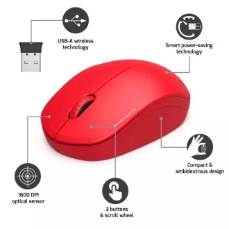 PORT bezdrôtová myš Wireless COLLECTION, USB-A dongle, 2.4Ghz, 1600DPI, červená