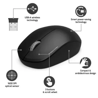 PORT bezdrôtová myš Wireless COLLECTION, USB-A dongle, 2.4Ghz, 1600DPI, čierna PORT bezdrôtová myš Wireless COLLECTION, USB-A dongle, 2.4Ghz, 1600DPI, čierna