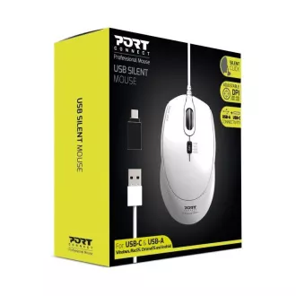 PORT optická myš SILENT, USB-A/USB-C, 3600 DPI, biela