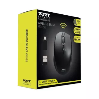 PORT bezdrôtová myš SILENT, USB-A/USB-C dongle, 2, 4Ghz, 1600DPI, čierna