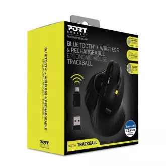 PORT bezdrôtová ergonomická myš ERGONOMIC TRACKBALL, 2, 4 Ghz & Bluetooth, USB-A/C, čierna