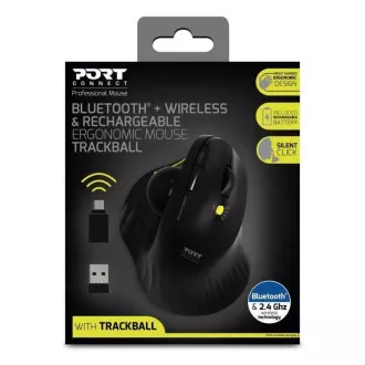 PORT bezdrôtová ergonomická myš ERGONOMIC TRACKBALL, 2, 4 Ghz & Bluetooth, USB-A/C, čierna