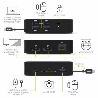 PORT dokovacia stanica USB-C 10v1, 2x4K Display Port, 5x USB-A, USB-C 85W PD, Ethernet, SD PORT dokovacia stanica USB-C 10v1, 2x4K Display Port, 5x USB-A, USB-C 85W PD, Ethernet, SD