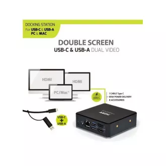 PORT dokovacia stanica 8v1 USB-C, USB-A, dual video, HDMI, Ethernet, audio, USB 3.0