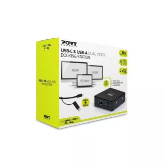 PORT dokovacia stanica 8v1 USB-C, USB-A, dual video, HDMI, Ethernet, audio, USB 3.0