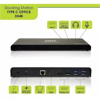 PORT dokovacia stanica USB-C 9v1 3x4K, 2x Display Port, HDMI, 3x USB, USB-C, Ethernet, jack