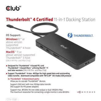Club3D Dokovacia stanica Thunderbolt 4 certifikovaný 11v1, 3xUSB-C, 3xUSB-A, PD