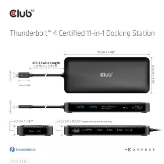 Club3D Dokovacia stanica USB-C 11v1, 2xDP, 3xUSB-C, 3xUSB, 1xRJ45, čítačka SD kariet, čierna
