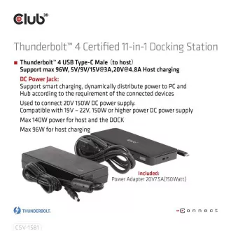 Club3D Dokovacia stanica USB-C 11v1, 2xDP, 3xUSB-C, 3xUSB, 1xRJ45, čítačka SD kariet, čierna