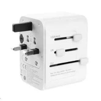 FIXED cestovný adaptér pre EÚ, UK a USA/AUS, 3x USB-C + 2x USB A, GaN, PD 65W, biela FIXED cestovný adaptér pre EÚ, UK a USA/AUS, 3x USB-C + 2x USB A, GaN, PD 65W, biela