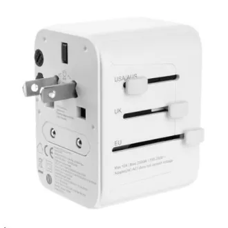 FIXED cestovný adaptér pre EÚ, UK a USA/AUS, 3x USB-C + 2x USB A, GaN, PD 65W, biela FIXED cestovný adaptér pre EÚ, UK a USA/AUS, 3x USB-C + 2x USB A, GaN, PD 65W, biela