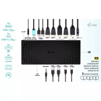 i-tec USB 3.0 / USB-C / Thunderbolt, 3x 4K Docking Station Gen 2 + PD 100W