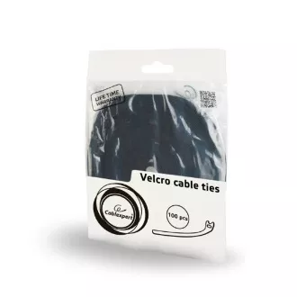 C-Tech CABLEXPERT sťahovacie pásky na suchý zips, 210mm, čierne, 100ks v balení