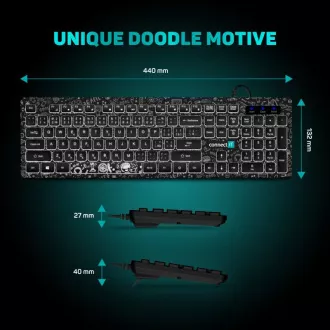 CONNECT IT DOODLE kancelárska drôtová bielo podsvietená USB klávesnica, CZ + SK verzia, ČIERNA
