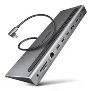 AXAGON HMC-4KX3 USB 5Gbps húb, 3x USB-A, 2x HDMI, DP, RJ-45 GLAN, SD/microSD, audio, PD 100W, kábel USB-C 40cm