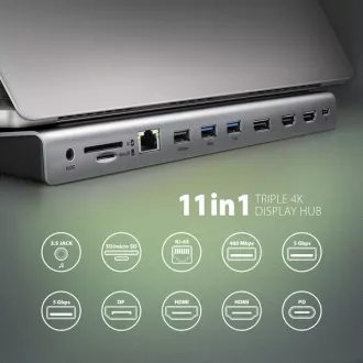 AXAGON HMC-4KX3 USB 5Gbps húb, 3x USB-A, 2x HDMI, DP, RJ-45 GLAN, SD/microSD, audio, PD 100W, kábel USB-C 40cm AXAGON HMC-4KX3 USB 5Gbps húb, 3x USB-A, 2x HDMI, DP, RJ-45 GLAN, SD/microSD, audio, PD 100W, kábel USB-C 40cm