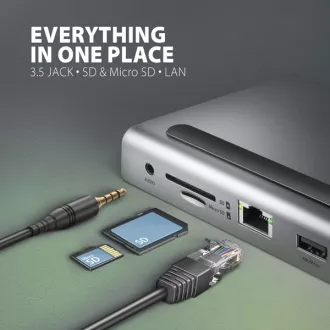 AXAGON HMC-4KX3 USB 5Gbps húb, 3x USB-A, 2x HDMI, DP, RJ-45 GLAN, SD/microSD, audio, PD 100W, kábel USB-C 40cm AXAGON HMC-4KX3 USB 5Gbps húb, 3x USB-A, 2x HDMI, DP, RJ-45 GLAN, SD/microSD, audio, PD 100W, kábel USB-C 40cm