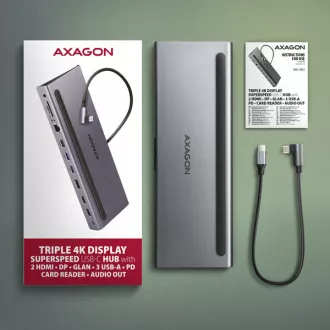 AXAGON HMC-4KX3 USB 5Gbps húb, 3x USB-A, 2x HDMI, DP, RJ-45 GLAN, SD/microSD, audio, PD 100W, kábel USB-C 40cm AXAGON HMC-4KX3 USB 5Gbps húb, 3x USB-A, 2x HDMI, DP, RJ-45 GLAN, SD/microSD, audio, PD 100W, kábel USB-C 40cm