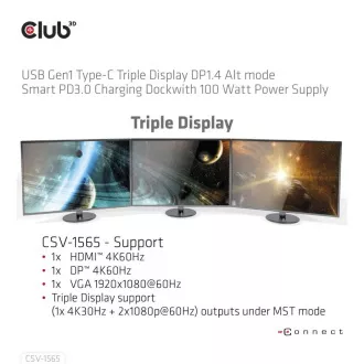 Club3D Dokovacia stanica USB-C 14v1, 1xDP, 1xHDMI, 1xVGA, 2xUSB-C, 5xUSB, 1xRJ45, 1x3.5mm, sivá