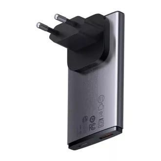Baseus GAN5 Pro Ultratenký rýchlonabíjací adaptér USB-C + USB-A 65W, šedá