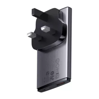 Baseus GAN5 Pro Ultratenký rýchlonabíjací adaptér USB-C + USB-A 65W, šedá