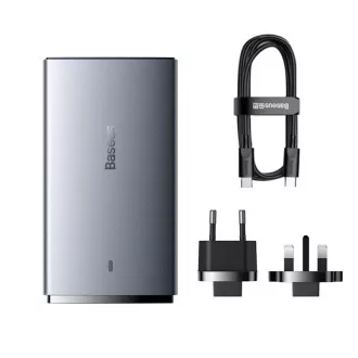 Baseus GAN5 Pro Ultratenký rýchlonabíjací adaptér USB-C + USB-A 65W, šedá