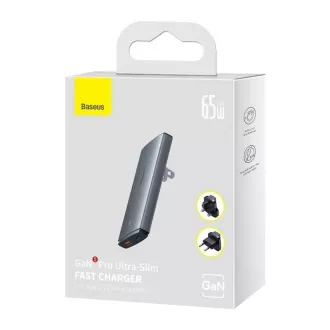 Baseus GAN5 Pro Ultratenký rýchlonabíjací adaptér USB-C + USB-A 65W, šedá