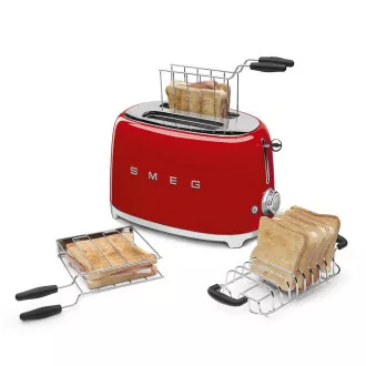 Smeg TSF01RDEU sendvičovač / hriankovač, 2 toasty, 6 úrovní opekania, zásuvka na omrvinky, štýl 50. rokov, červená