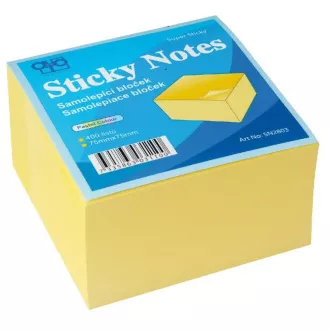 Bloček samolepiaci 75x75mm žltý 400 listov Auro