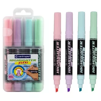 Zvýrazňovač Centropen 8542/4 Highlighter Flexi Soft pastelové 4 farby klinový hrot 1-5mm