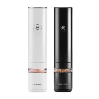 ZWILLING elektrické mlynčeky na korenie, čierny a biely, lítium-iónové batérie, USB nabíjanie, 2 kusy - Enfinigy ZWILLING elektrické mlynčeky na korenie, čierny a biely, lítium-iónové batérie, USB nabíjanie, 2 kusy - Enfinigy