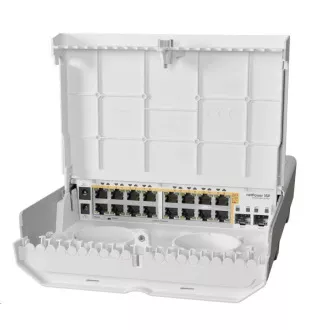 MikroTik Cloud Router Switch CRS318-16P-2S+OUT, 800MHz CPU, 256MB, 16x10/100/1000 (PoE-out), 2xSFP+, vr.