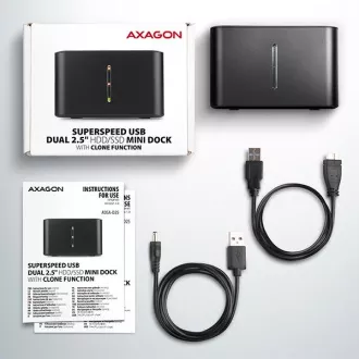 AXAGON ADSA-D25, USB 3.2 Gen 1 - 2x SATA 6G 2.5" SSD/HDD CLONE MINI dokovacia stanica AXAGON ADSA-D25, USB 3.2 Gen 1 - 2x SATA 6G 2.5" SSD/HDD CLONE MINI dokovacia stanica